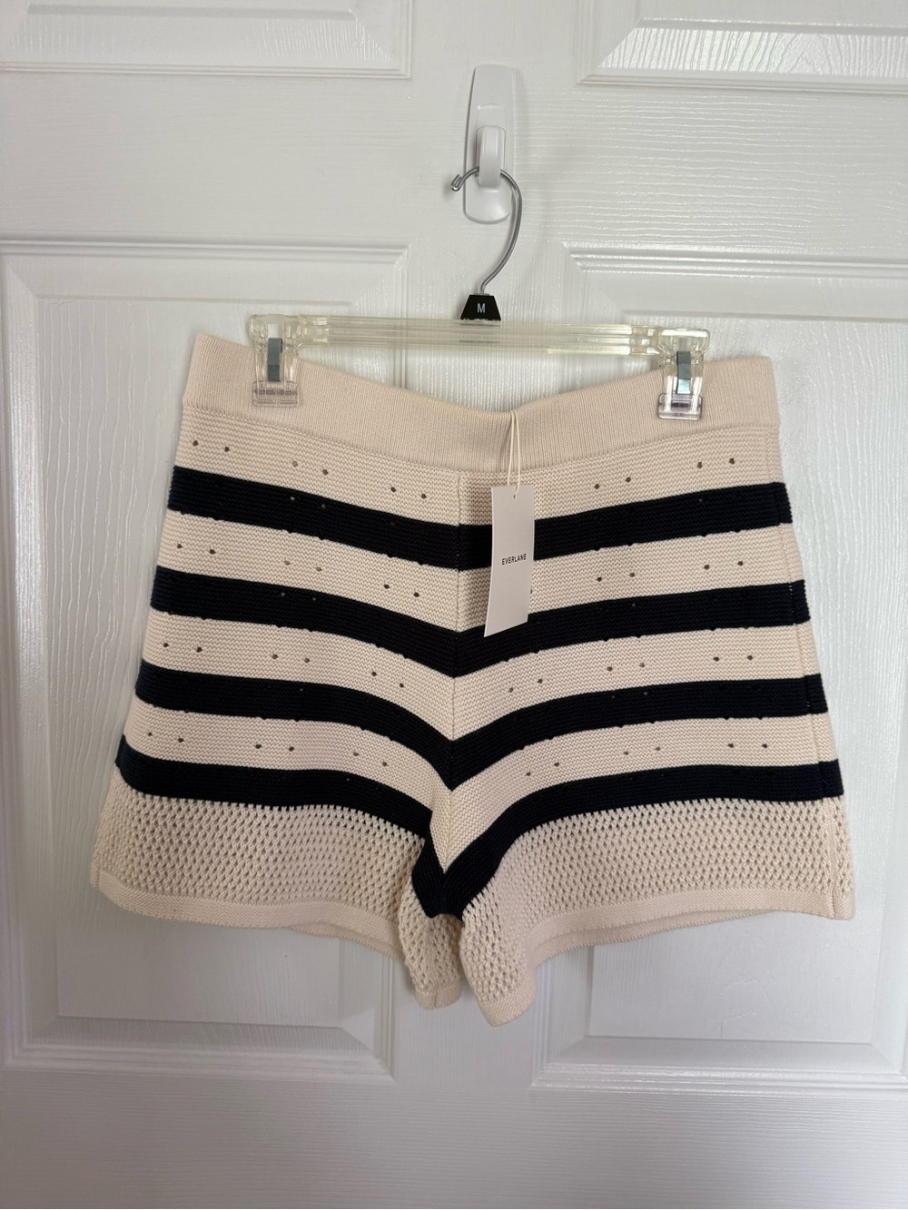 NWT Everlane Cream and Navy Striped High-Waist Knit Shorts